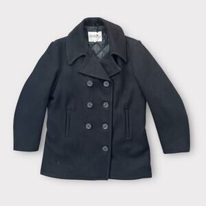 Vintage Fox Knapp Navy Wool Naval Coat 42 Double Breasted Pea Coat Made in USA
